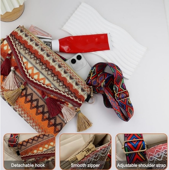 Woven Crossbody Bag, Bohemian Clutch - Picture 3 of 6